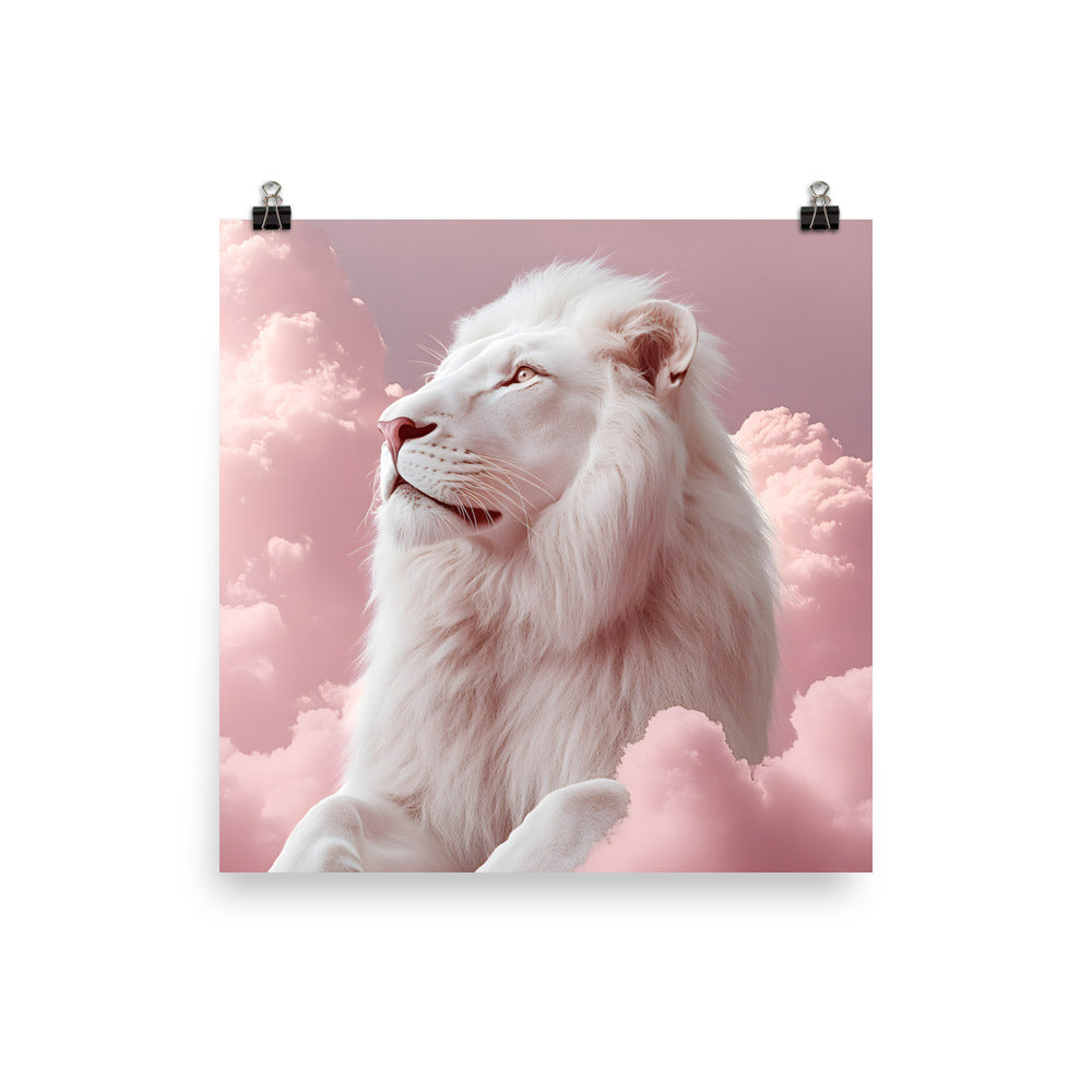 Close-Up of Design: Detailed view of the White Lion and Pink Clouds on the Aesthetic Poster