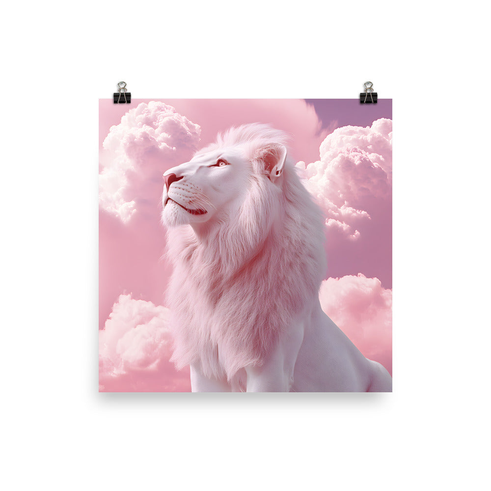 Close-Up of Design: Detailed view of the White Lion and Pink Clouds on the Aesthetic Poster