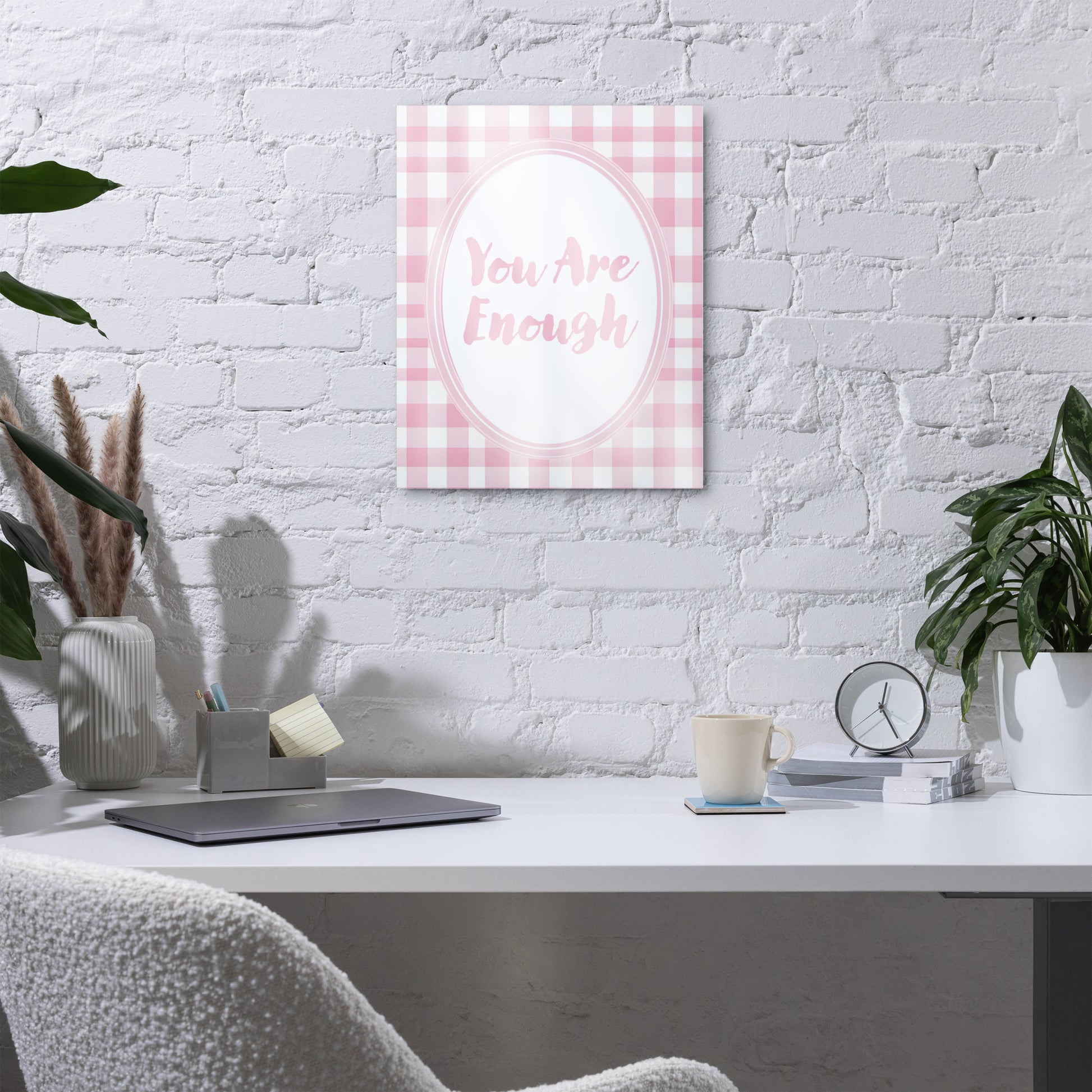 Front View Image: 16x20 You Are Enough Valentine's Day Pink Inspirational Quote Metal Print