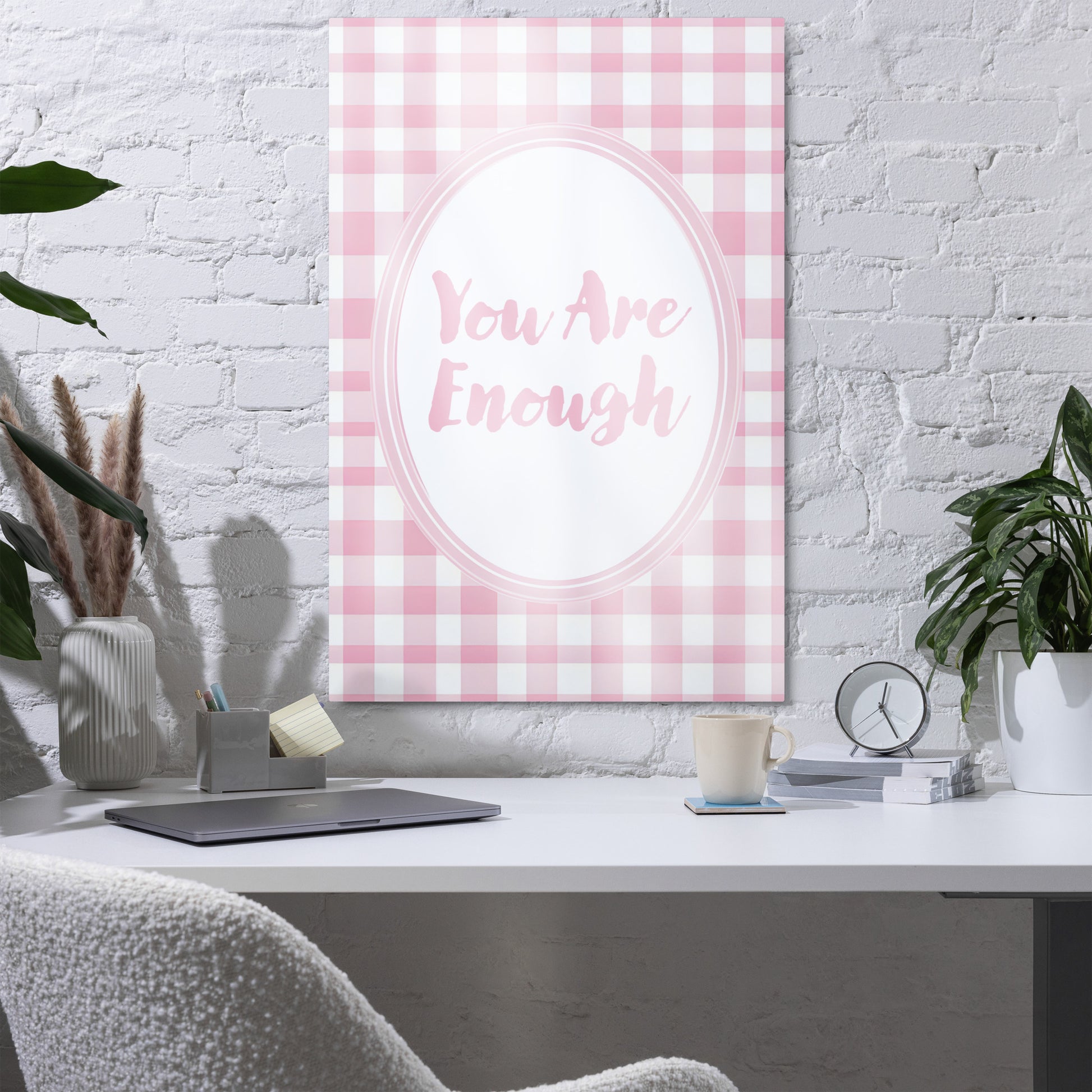 Front View Image: 24x36 You Are Enough Valentine's Day Pink Inspirational Quote Metal Print