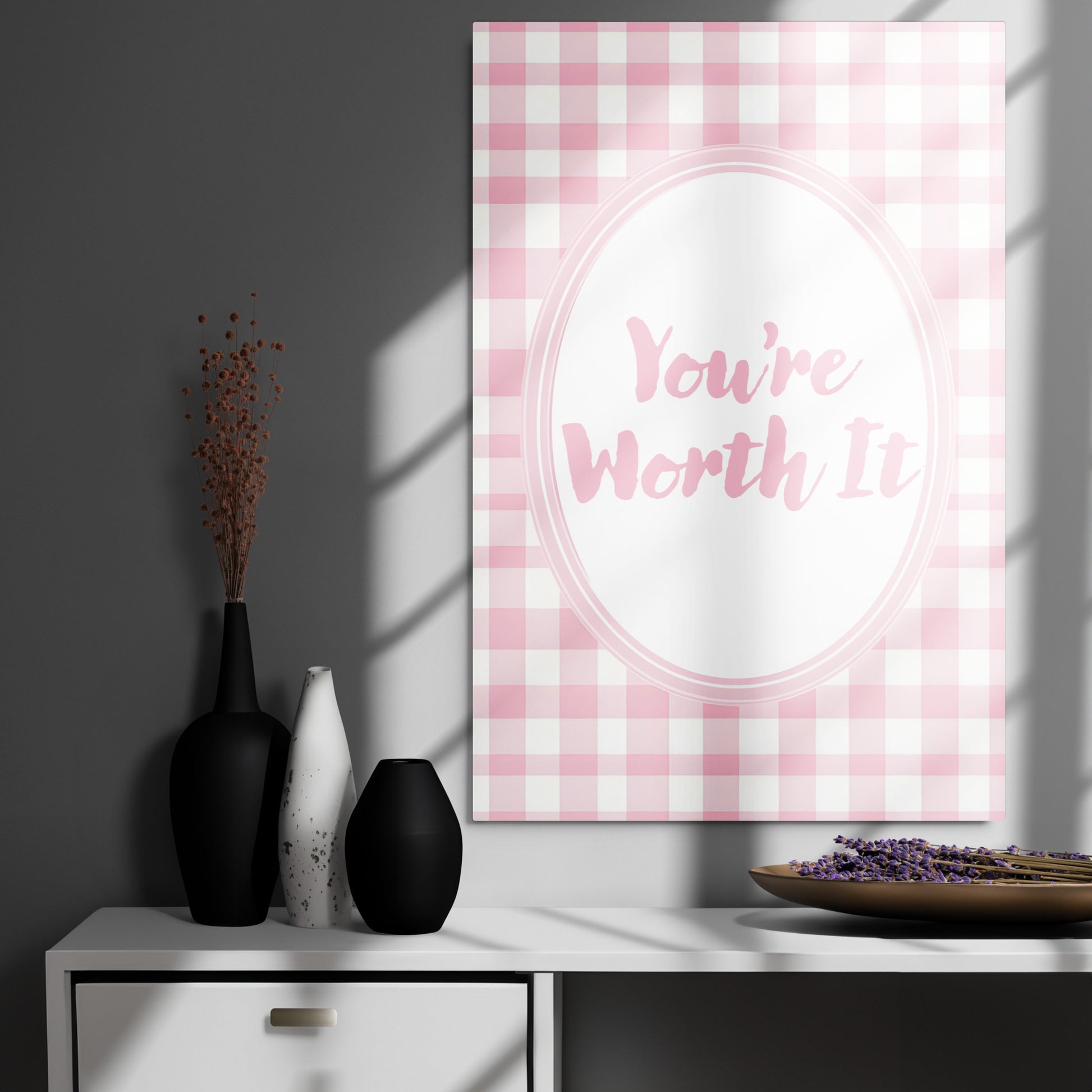 Front View Image: 24x36 You Are Enough Valentine's Day Pink Inspirational Quote Metal Print