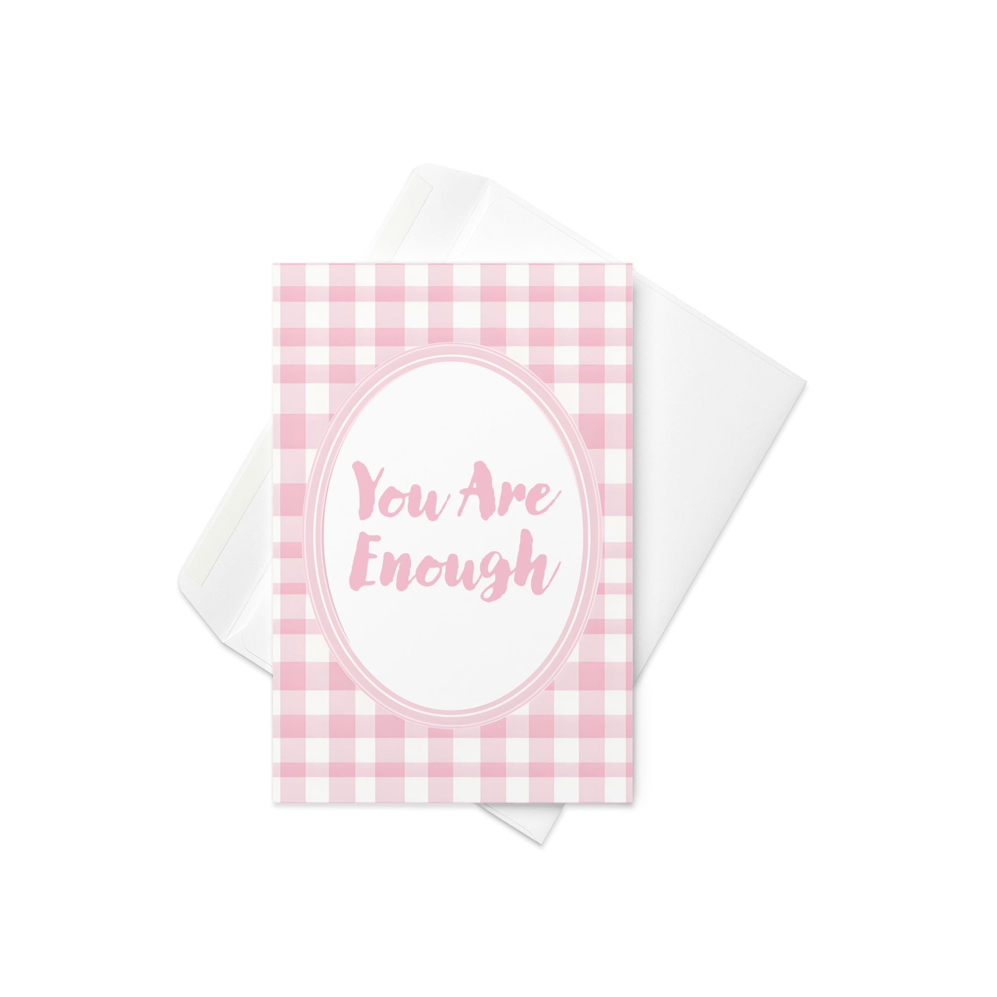 Close-Up of Design: You Are Enough Valentine's Day Pink Inspirational Quote Greeting Card