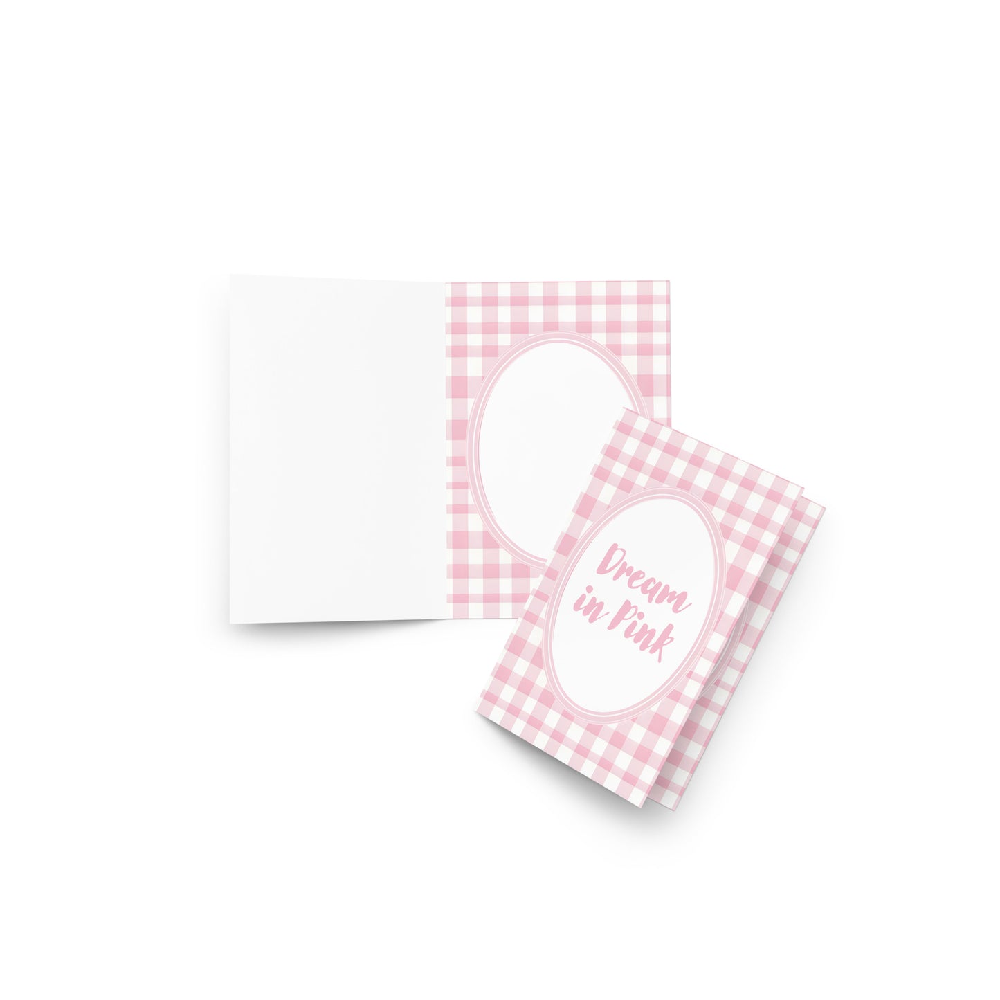 Flat Lay Image: Dream in Pink Valentine's Day Pink Inspirational Quote Greeting Card displayed with other greeting cards