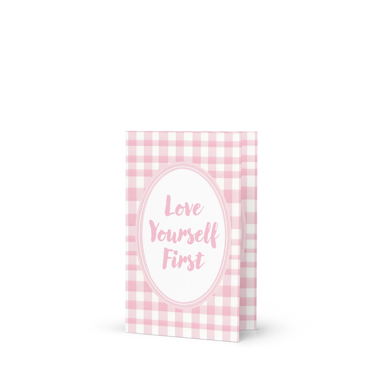 Front View Image: Love Yourself First Valentine's Day Pink Inspirational Quote Greeting Card