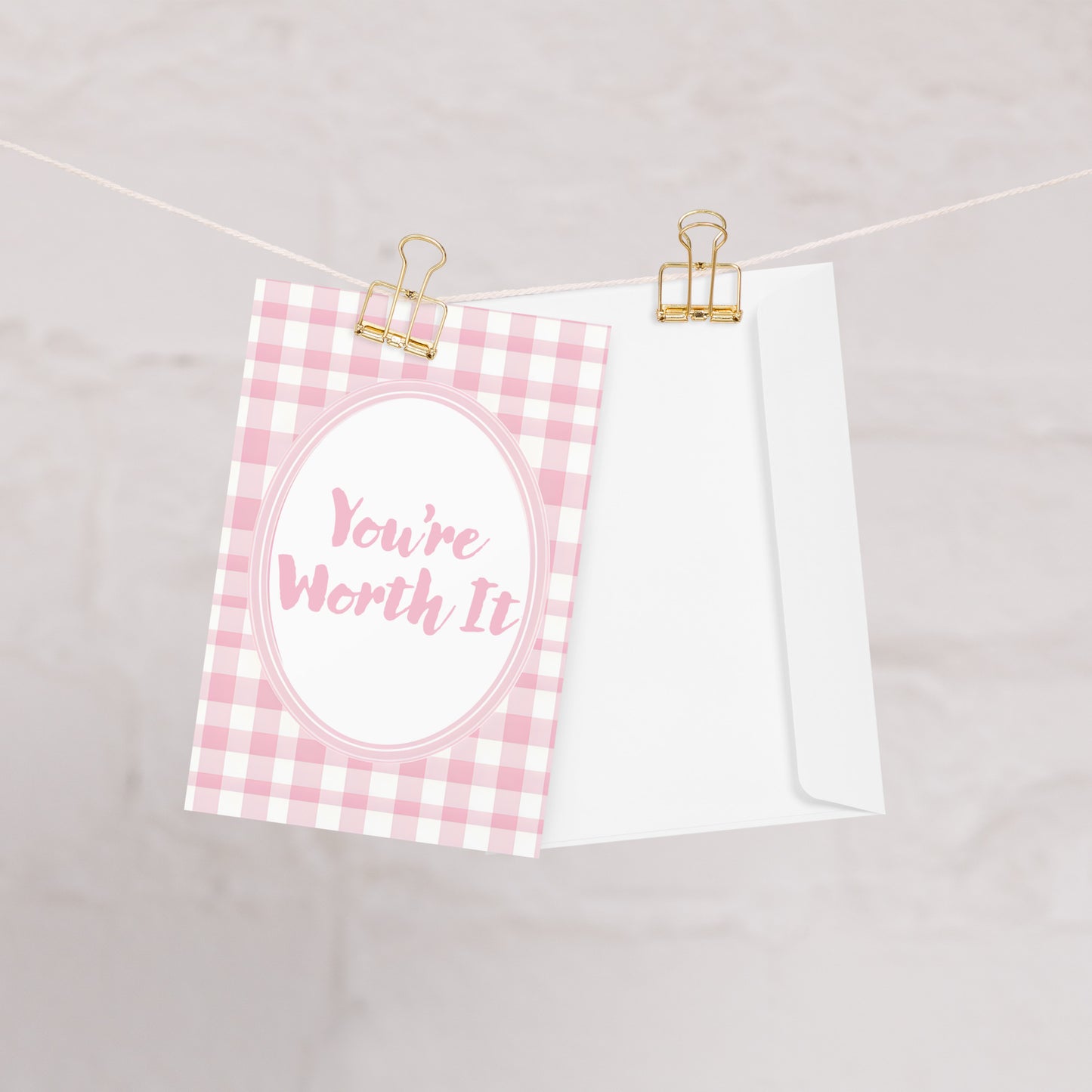 Close-Up of Design: You're Worth It Valentine's Day Pink Inspirational Quote Greeting Card