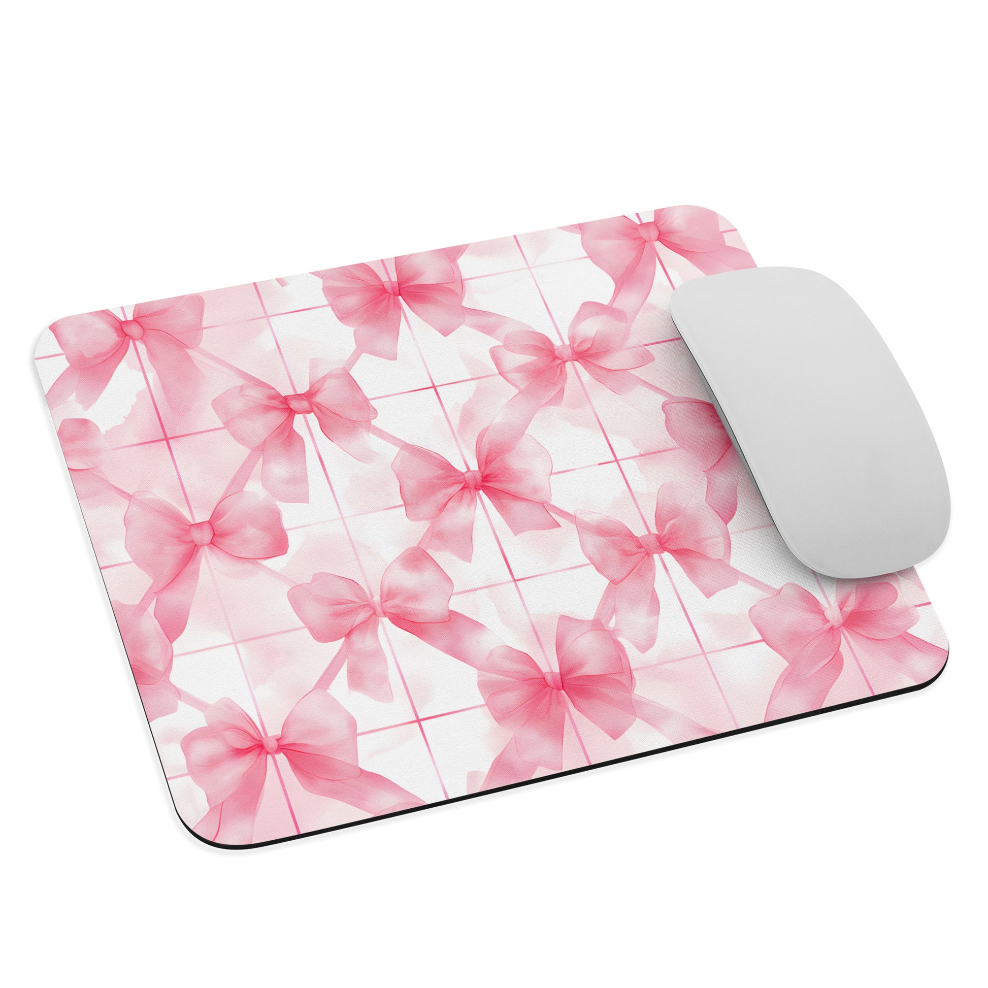 Front View Image: Coquette Pink Watercolor Ribbon Mousepad