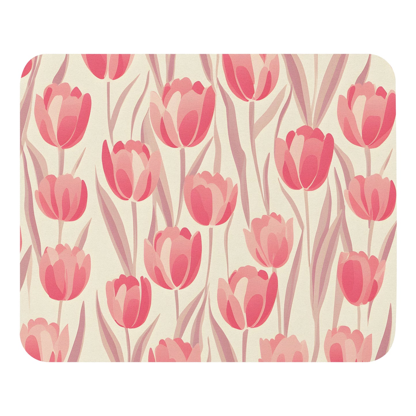 Front View Image: Block Print Pastel Pink Tulip Mousepad