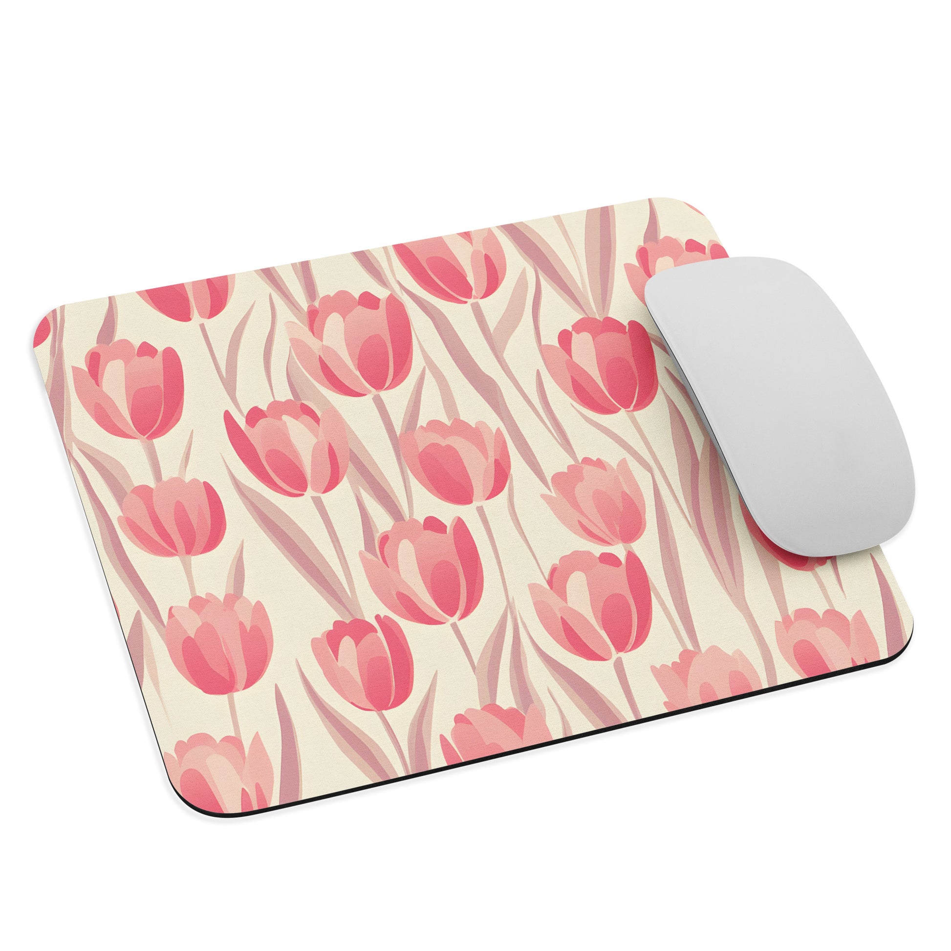 Close-Up of Design: Close-up of Block Print Tulip Pattern on Mousepad