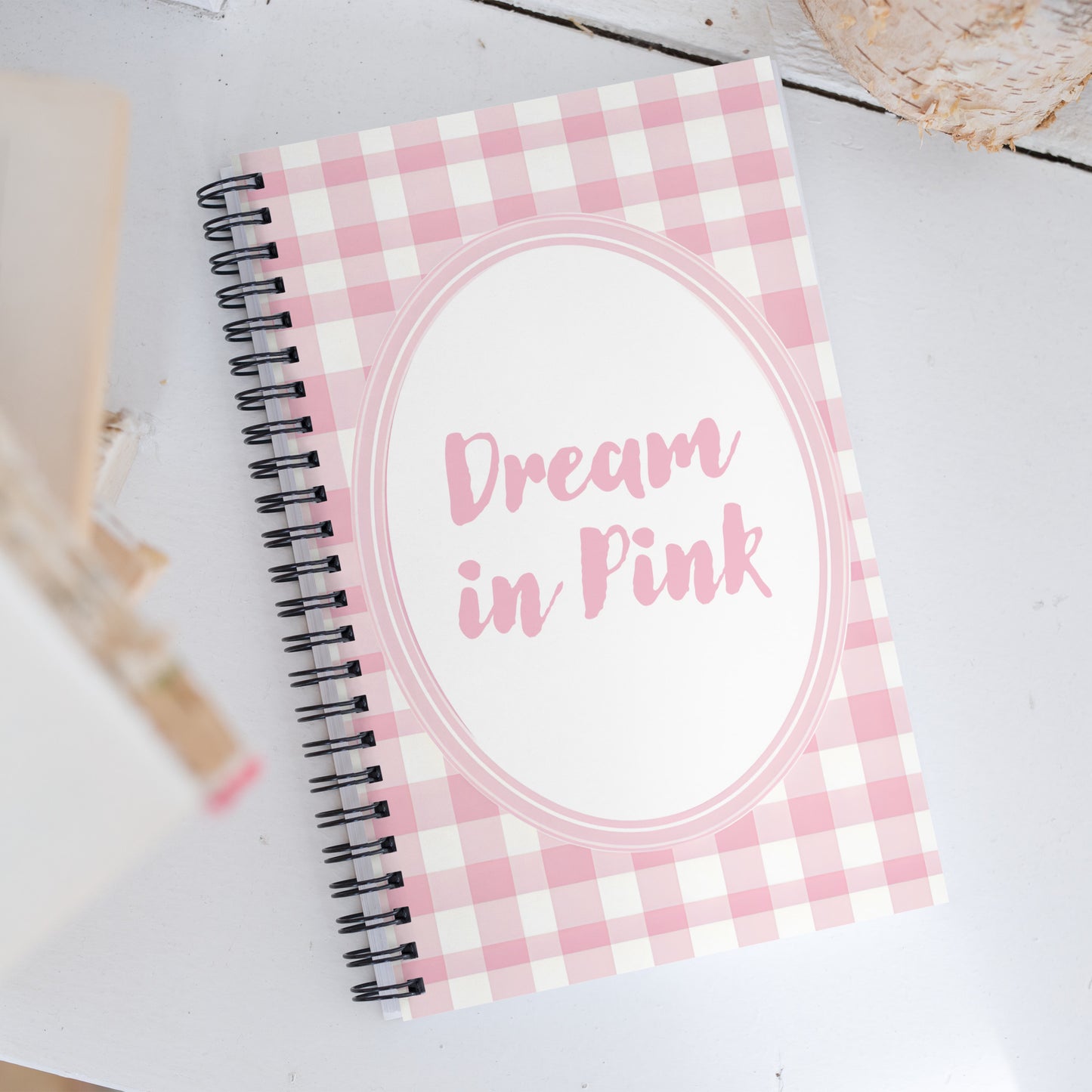 Lifestyle Image: Dream in Pink Valentine's Day Pink Inspirational Quote Spiral Notebook