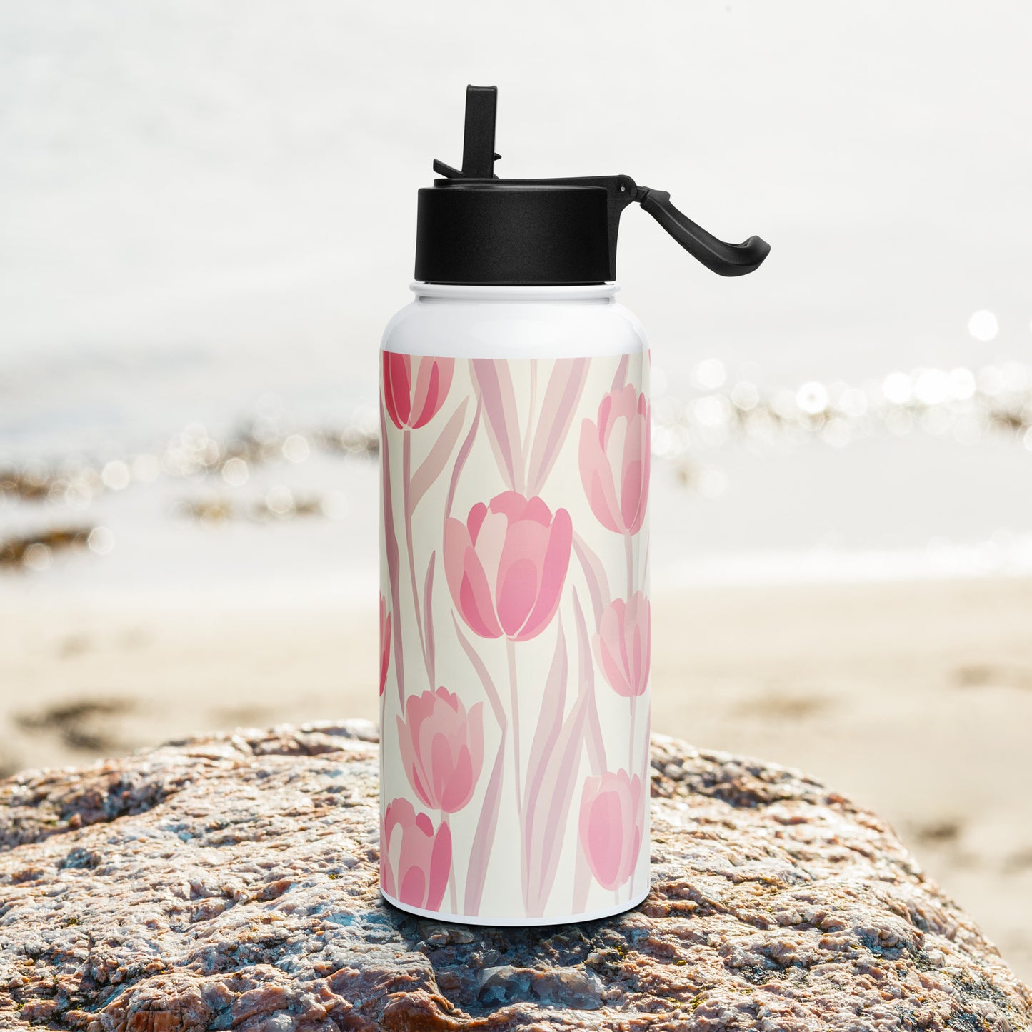 Feminine Pink Aesthetic Stainless Steel Water Bottle with Straw Lid