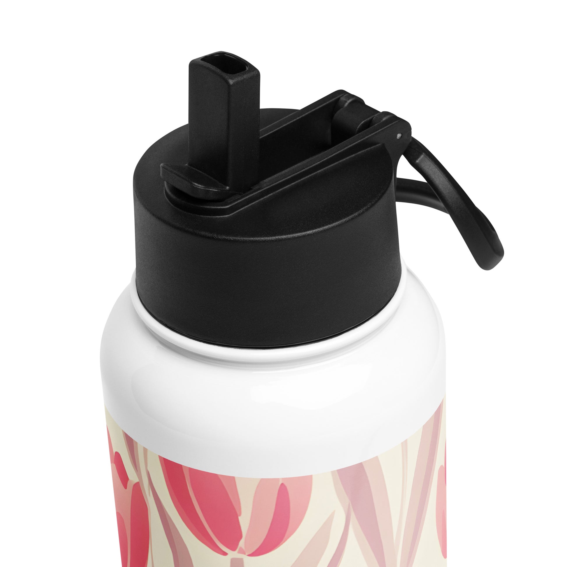 Close-Up of Design: Close-up of Block Print Tulip Pattern on Water Bottle