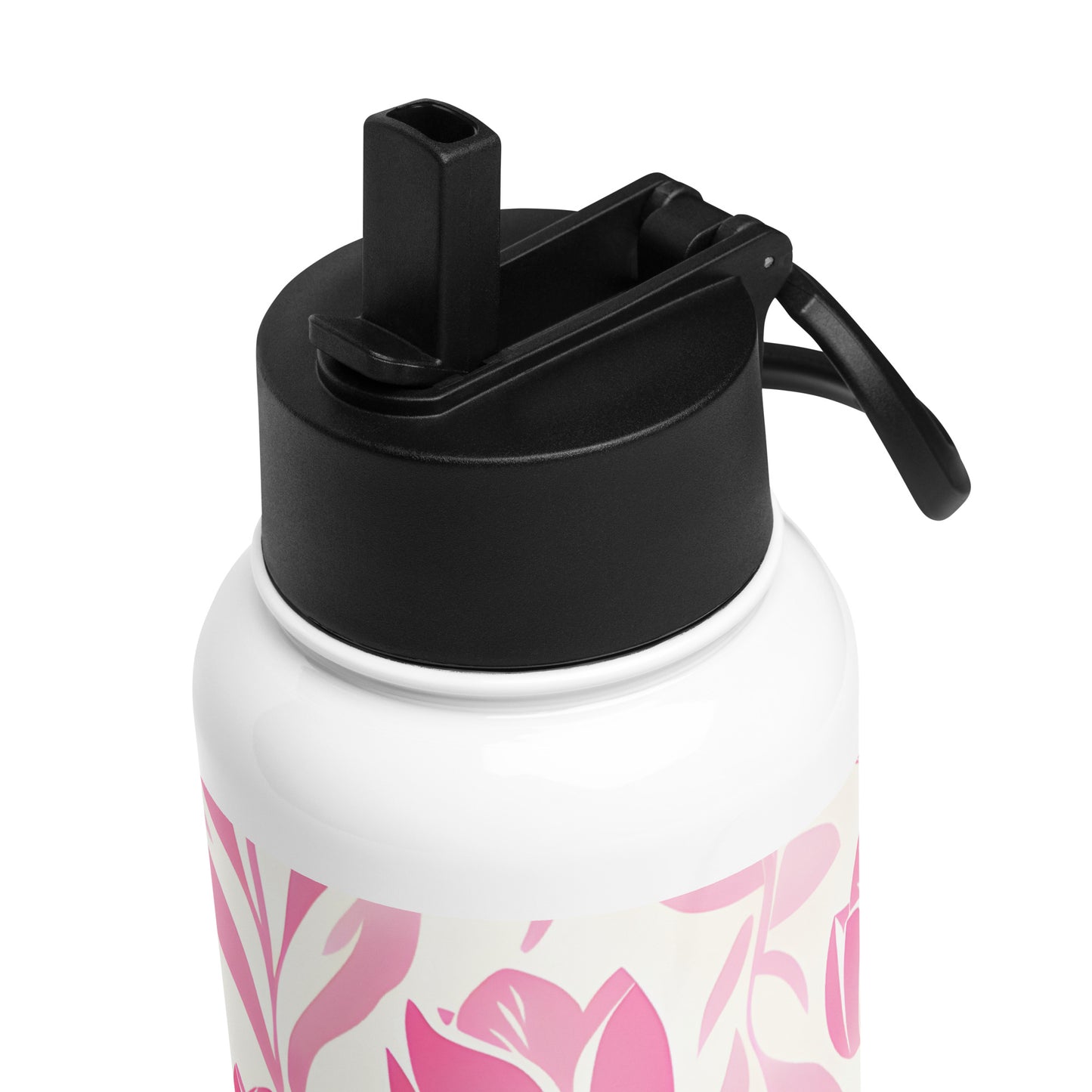 Close-Up of Design: Close-up of Block Print Tulip Pattern on Water Bottle