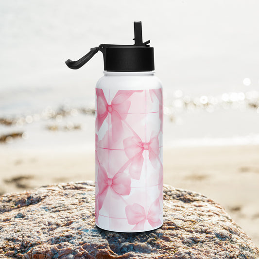 Lifestyle Image: Coquette Pink Watercolor Ribbon Water Bottle