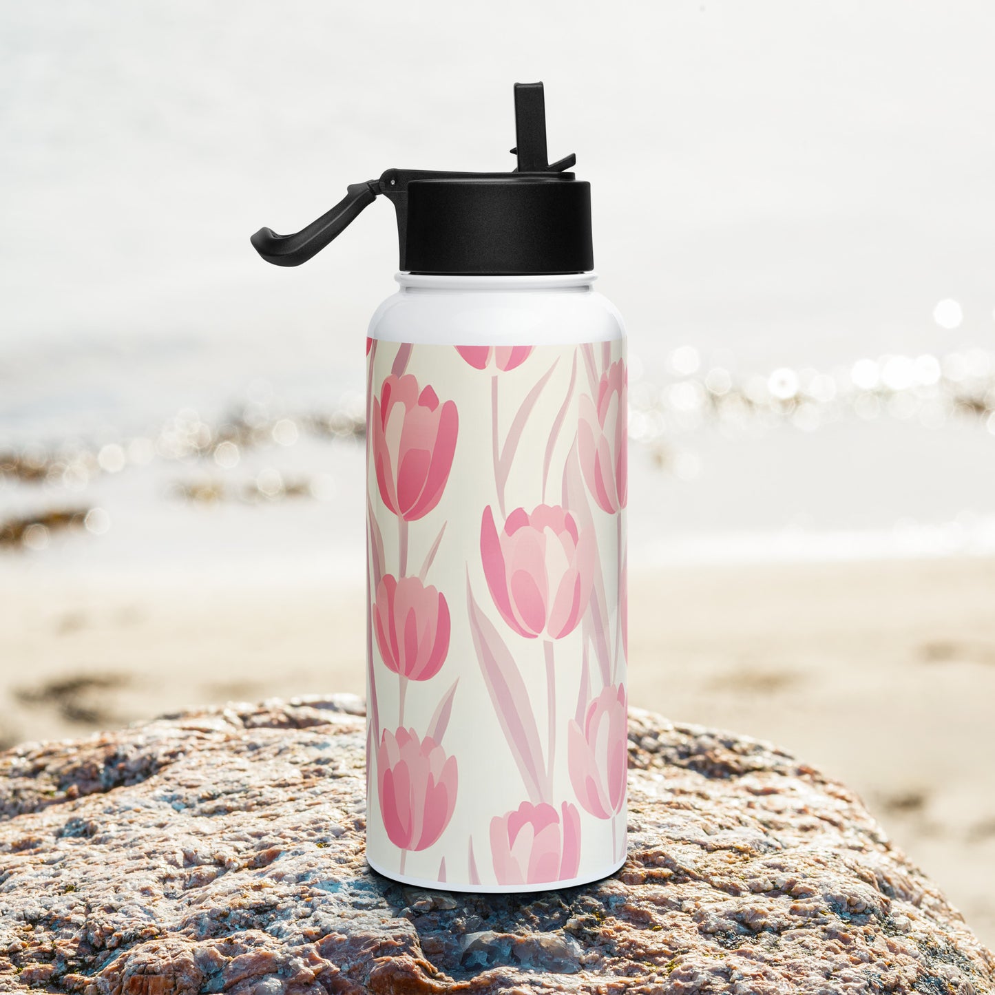 Feminine Pink Aesthetic Stainless Steel Water Bottle with Straw Lid