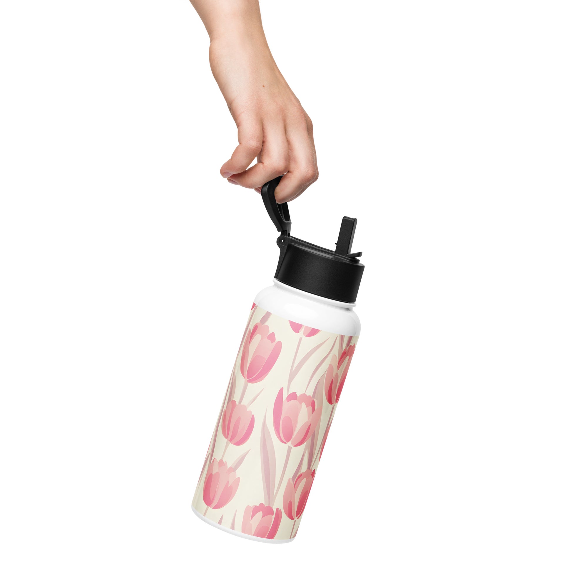 Lifestyle Image: Model carrying Feminine Pink Aesthetic Stainless Steel Water Bottle